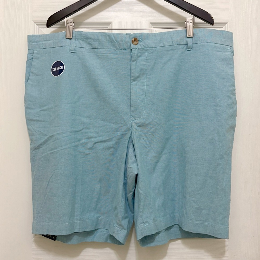 NEW IZOD Newport Oxford Flat Front Shorts Size 42 Blue Stretch Chinos 9.5 Inseam
